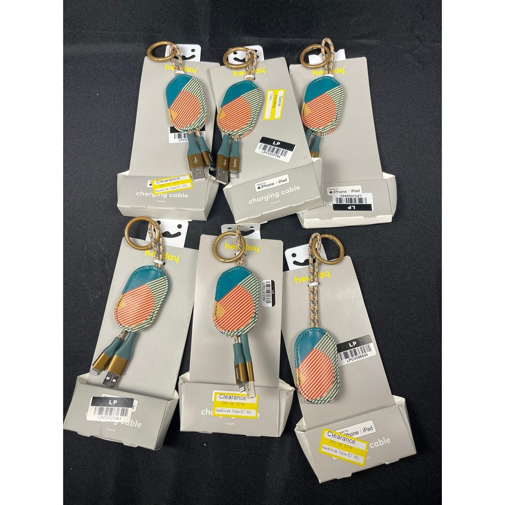 Set of 6 Heyday Lightning to USB Charging Cable Keychain Geometric Teal Orange